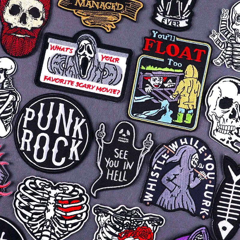 

Horror Movies Embroidered Patches For Clothing Thermoadhesive Patches Punk Skull Patch Iron On Patches On Clothes Stickers Badge