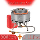 Уличная газовая плита Lixada 3000 Вт и набор для воды л, складная Электронная Газовая горелка, чайник для пикника, чайник, посуда для кемпинга