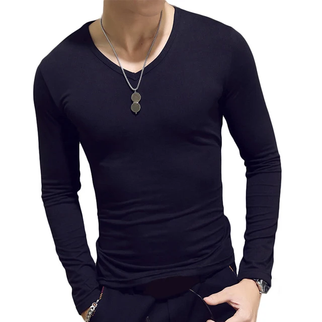 

2022 New V-Neck Men's Classic Long Sleeve Solid Color Slim Fit Designer Shirt