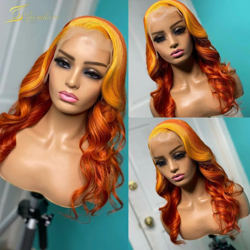 

Ombre Ginger Orange Highlight Colored Human Hair Wigs Loose Deep Wave Frontal Wig 613 Blonde Lace Front Wig Full Preplucked 30