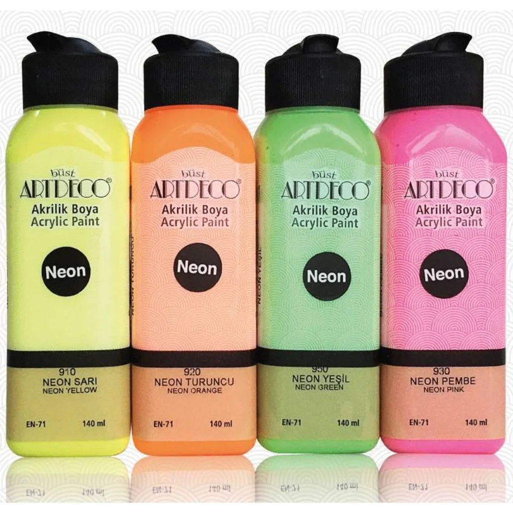 Neon Yellow  Green Pink Neon Orange Artdeco Acrylic Paint 140ml Many Surfaces Such As Canvas Paper Wood Ceramic Polyester
