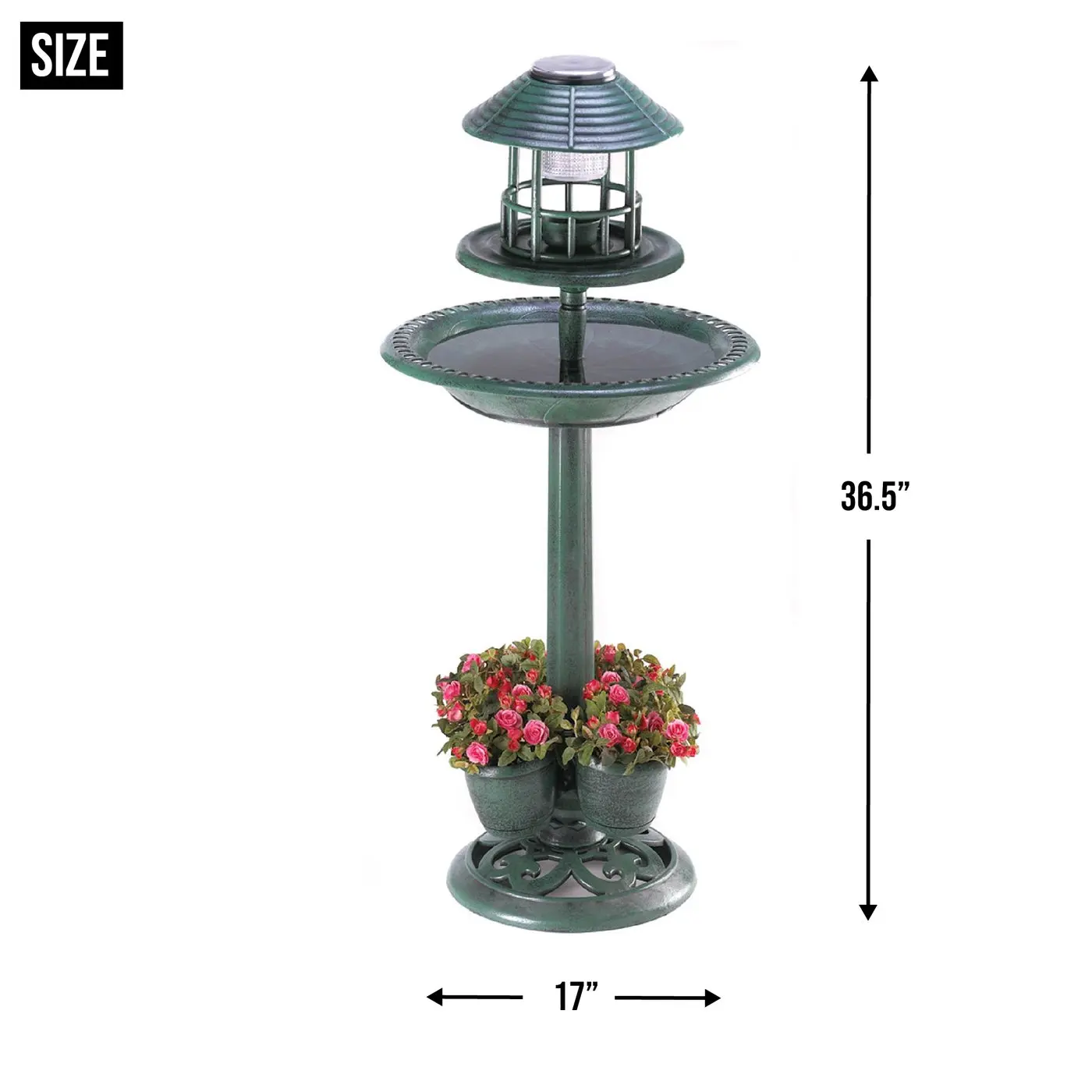 

Accent Plus Solar-Lighted Birdbath and Planter Verdigris Garden Statue Centerpiece Made Of Plastic and LED Light
