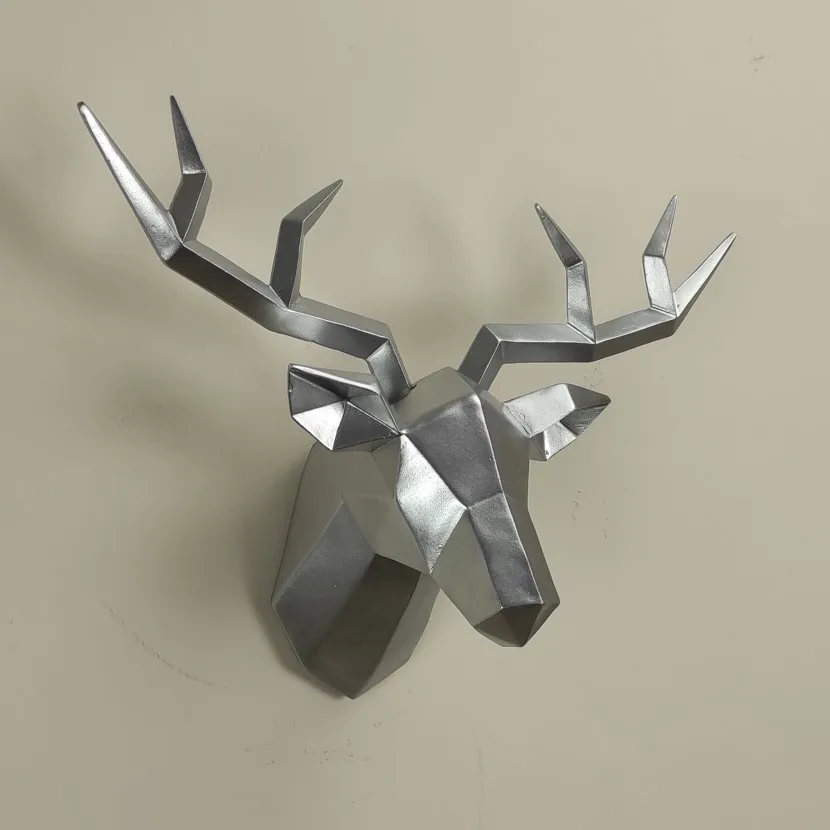 

Cubic Deer Head Silver Color, Home Decor, Wall Accessory, Resin Object, Sculpture, Living Room Decoration, Quality Workmanship