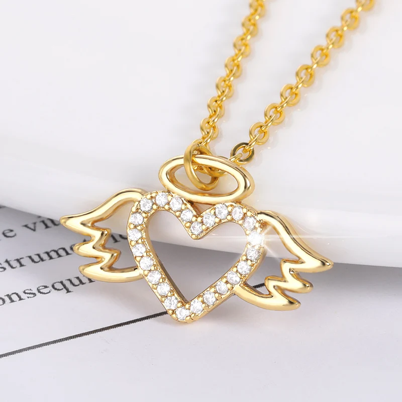 Романтическое ожерелье с крыльями ангела в форме сердца искусственное