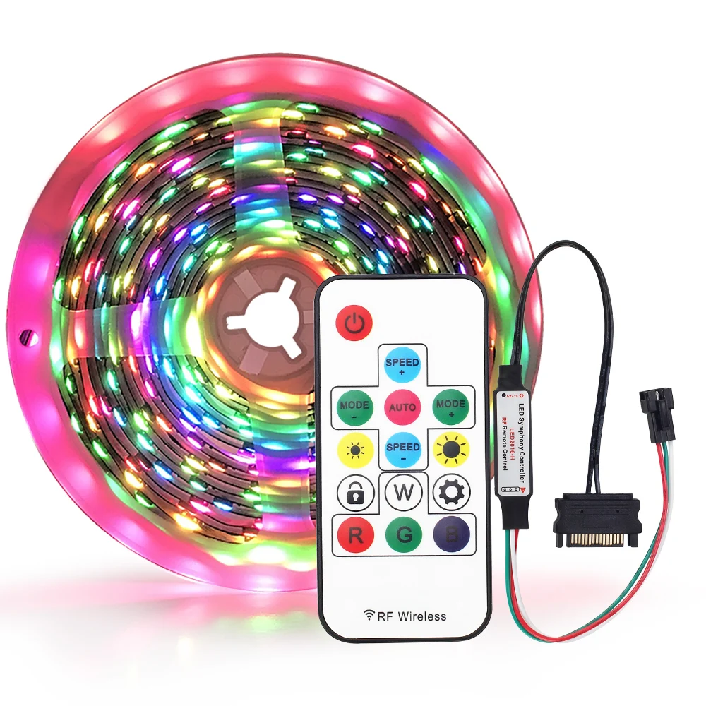 

WS2811 PC Case LED Strip 1Meter 3PIN with Sata RF controller WS2812B Pixel Strip 5050 RGB neon ribbon IP20 No waterproof