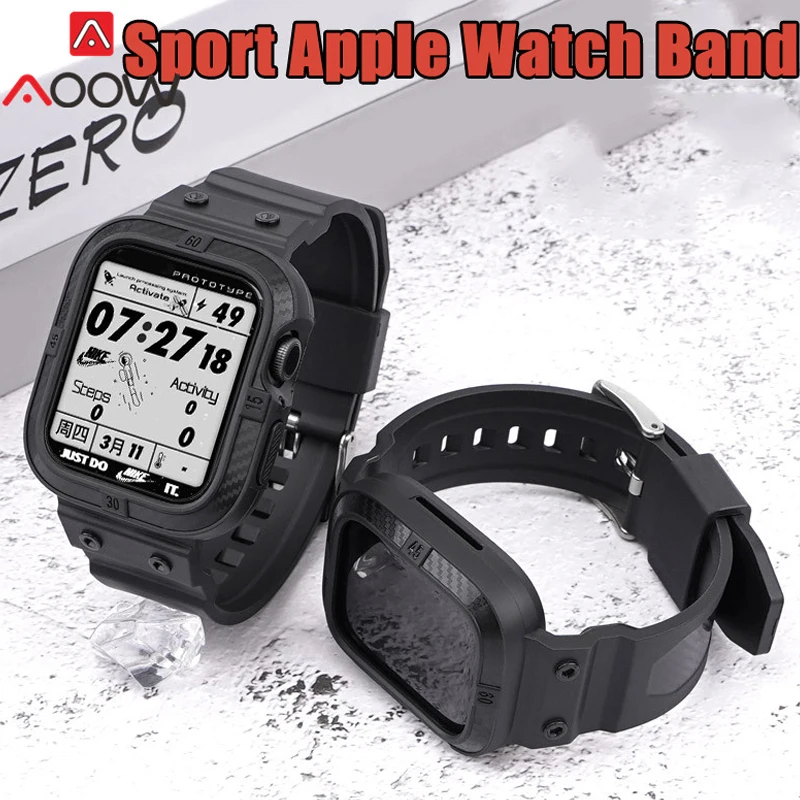 

Rubber Strap Carbon Fiber Protective Case for Apple Watch iwatch SE 7 6 5 4 3 2 41mm 45mm 40mm 44mm 38mm 42mm Men TPU Sport Band