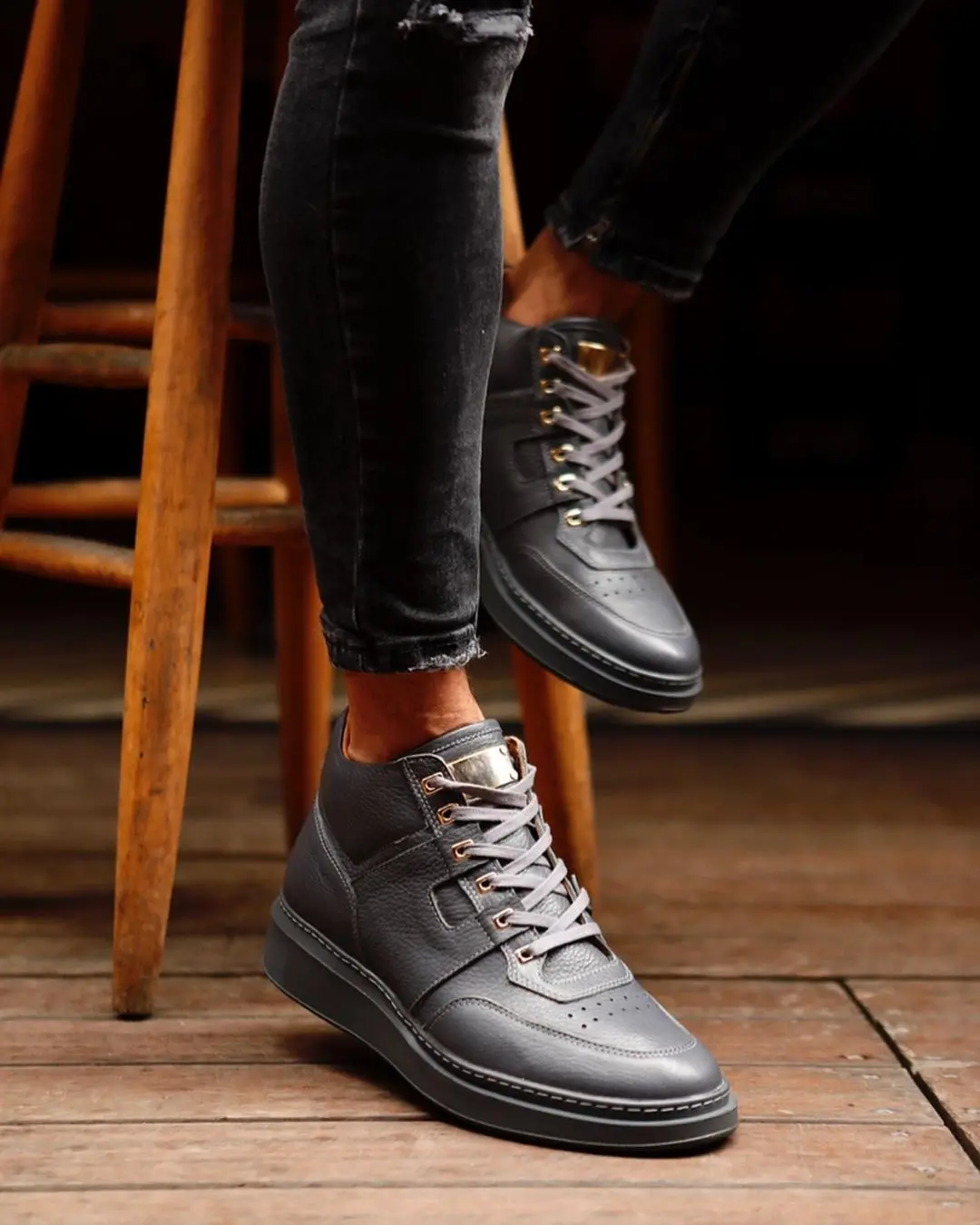 

100% Genuine Leather Casual Style Man Shoes Handmade Comfortable Durable-13176 DARK GREY
