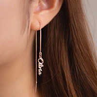 custom name earrings personalized name threader earrings gold stainless steel dangle long chain ear line ear chain for women