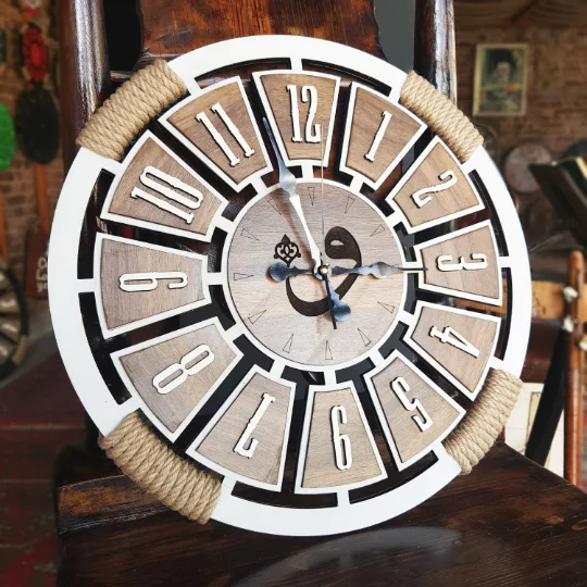 

Rope Wall Clock,wooden clock, home decor , gift ,white cream brown wallclock,arabic wallclock,housewarming gift ,home decoration