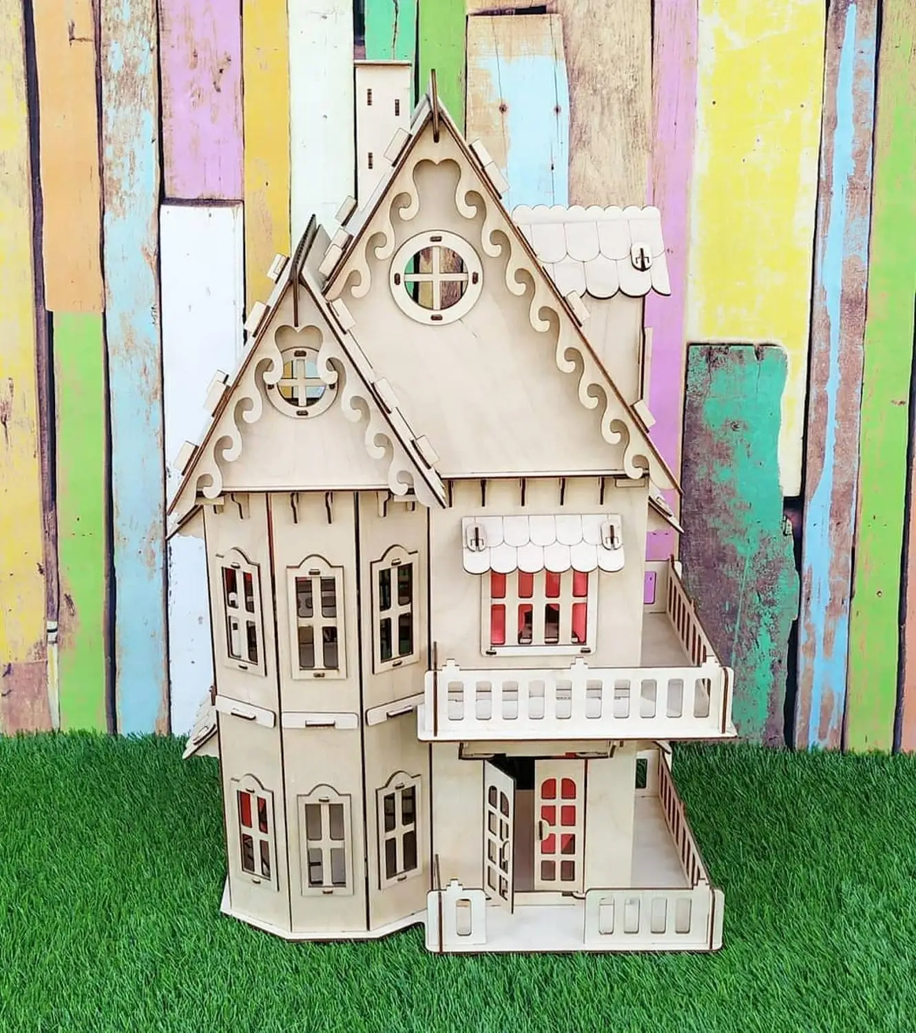 Фанерный кукольный домик 76х45х29 см для кукол ростом до 18 развивающий подарок