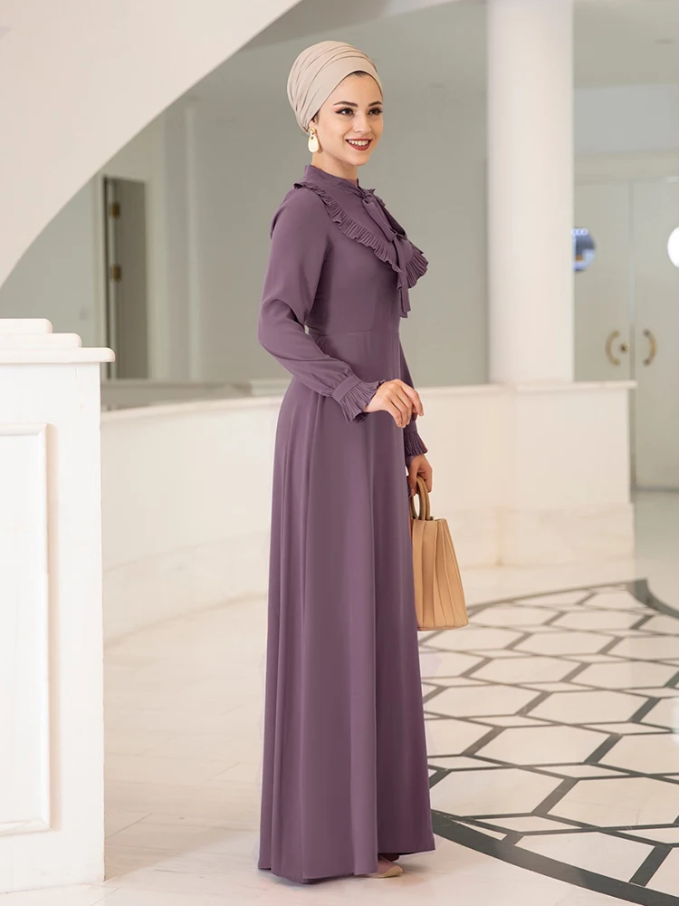 Длинное женское платье-хиджаб с воротником-бантом мусульманская одежда