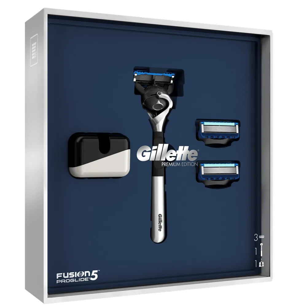 Gillette Подарочный Набор Бритва Fusion5 ProGlide Хром + 2 Кассеты Подставка | Красота и