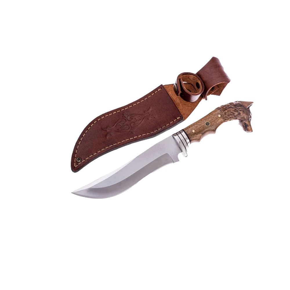 

PALTA Wolf Head Sailing Hunting Camping Knife Tactical Survival Knives Walnut Handle Stainless Steel Fixed Blade Self Defense