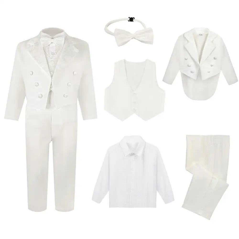 

Baby Boy Classic Tuxedo Infant Baptism Wedding Suit Toddler Formal Party Christening Church Outfit with Jacquard Tail 4PCS