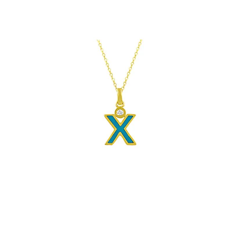 

14K Solid Gold Initial Custom X Letter Id Necklace
