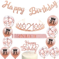 fabulous birthday tiara sash cake topper banner balloon for girl women 16 18 21 30 40 80 rose gold birthday party decoration set