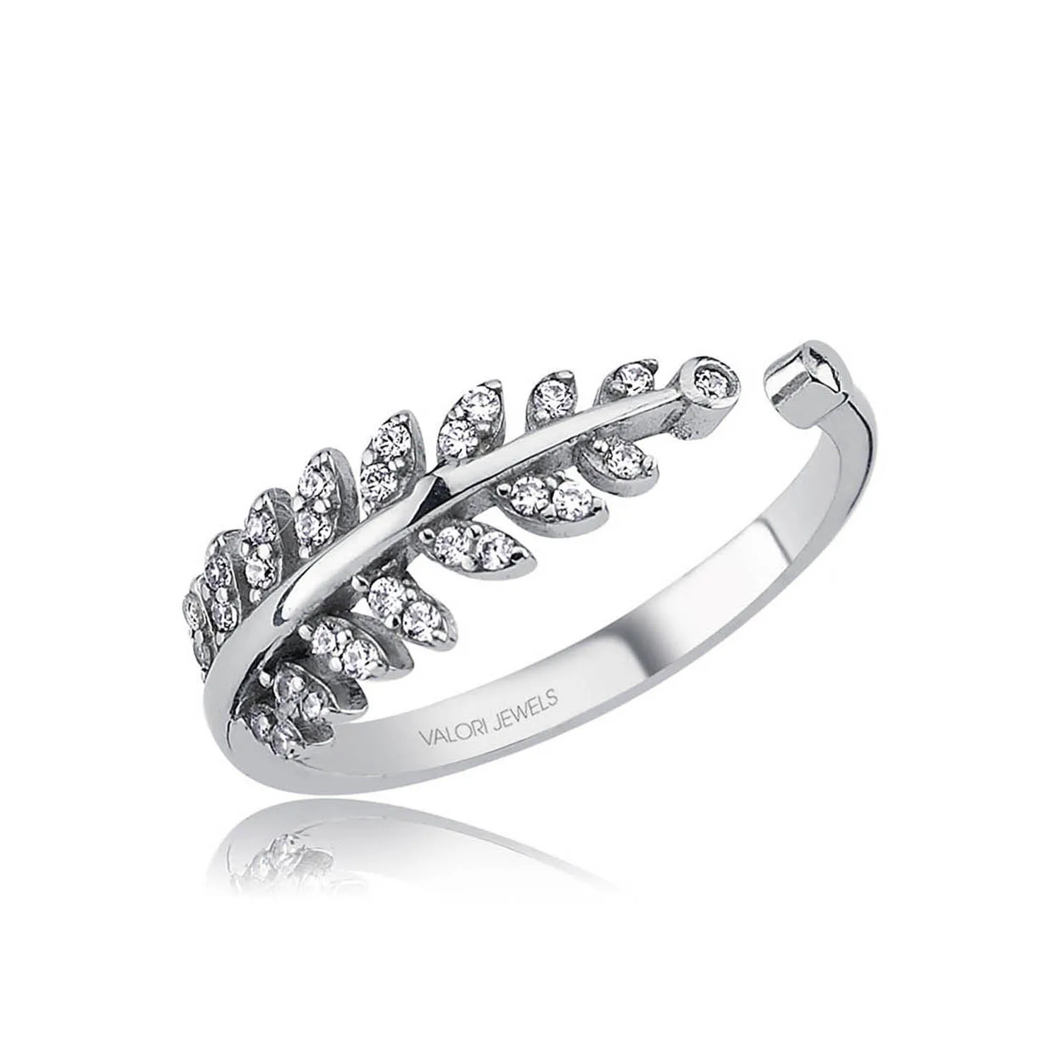 

Valori Jewels Leaf, Zirconia White Gemstone, Rhodium Plated, Sterling Silver Ring