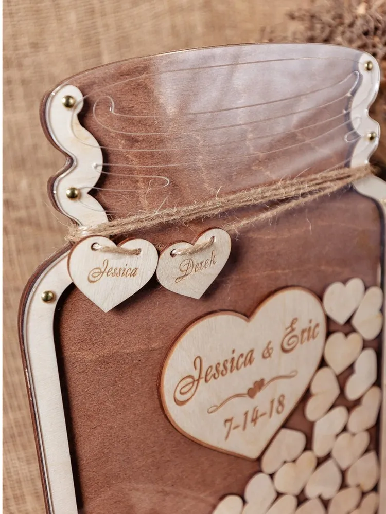 Personalized Wooden Mason Jar Wedding Guest Book Drop Box - Alternative Signature Guestbook for Engagements and Weddings image 4