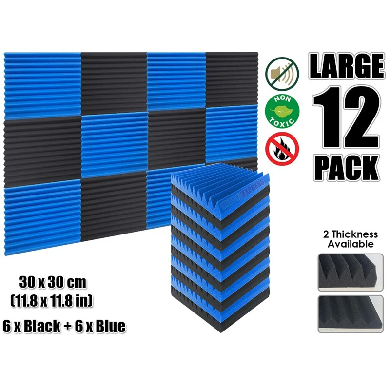 

Arrowzoom 12 pcs Blue and Black Multi-Wedge Acoustic Studio Foam Tile Sound Absorption Panel 30 x 30 cm (11.8 x 11.8") KK1167