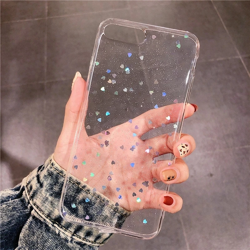 Lovebay Bling Star Glitter Powder Soft Phone Case For iPhone 13 12 11 Pro Max X XR XS 8 7 6 6s  Plus SE 2020 Transparent Back