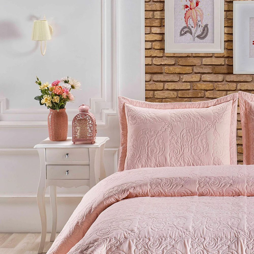 

My blanket Cemre Pink Double Personality Quilted Bedspread Easy Ironed 100 Micro Fabric Washed Feature Breathable Cheap Price
