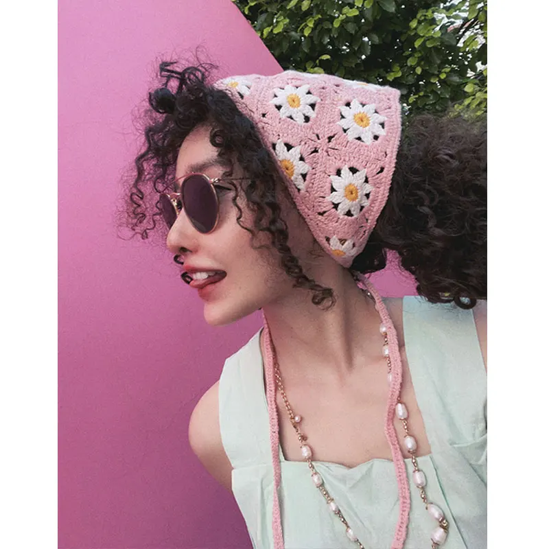 

Cherry Tai Chi Daisy Y2K Triangle Hair Scarf Knitted Headband Turban Bandana Head Wrap For Hair Accessories HUANZHI 2022 NEW
