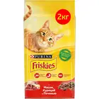 Сухой корм Friskies для взрослых кошек, с мясом, курицей и печенью, Пакет, 2 кг