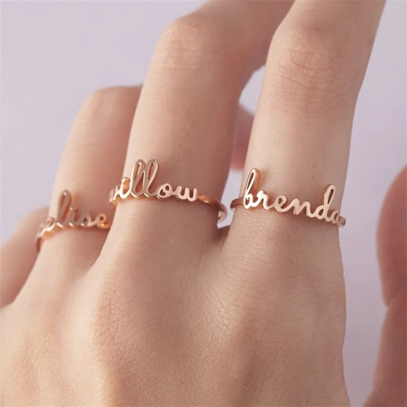 

Dainty Custom Name Date Ring For Women Stainless Steel Adjustable Ring Engrave Initial Letter Minimalist Jewelry Engagement Gift