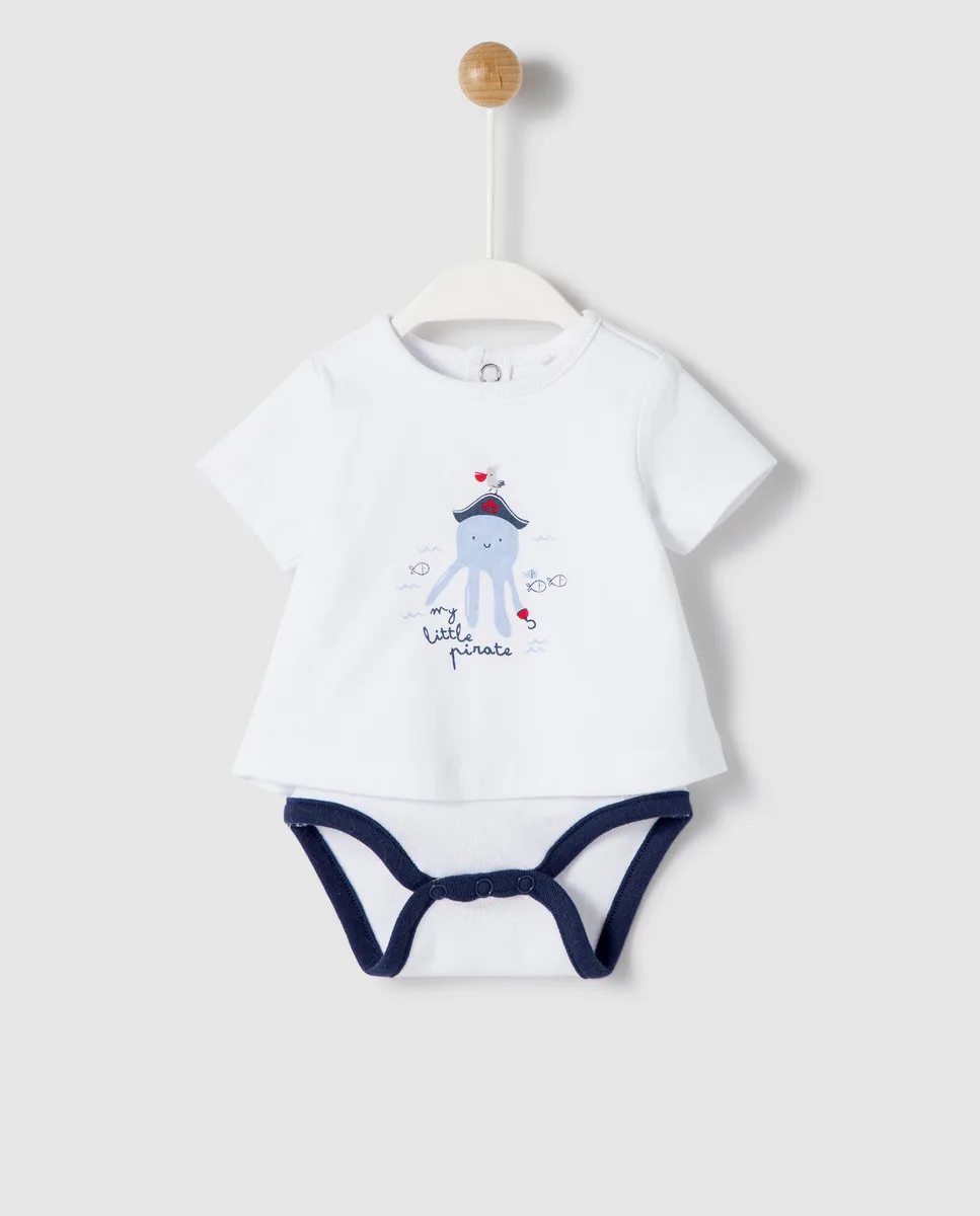 T-shirt baby boy bodysuit White with drawing pirate octopus | Детская одежда и обувь