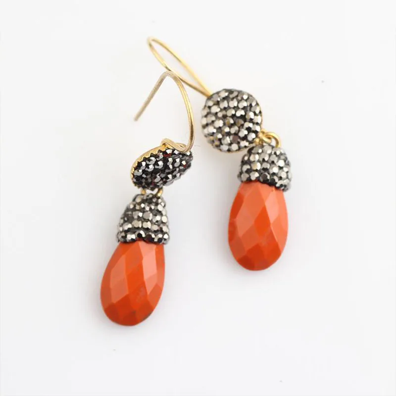 

Женские Оранжевые сережки ручной работы с серебряным золотым покрытием, сережки из серебра, Серьги с драгоценными камнями ручной работы