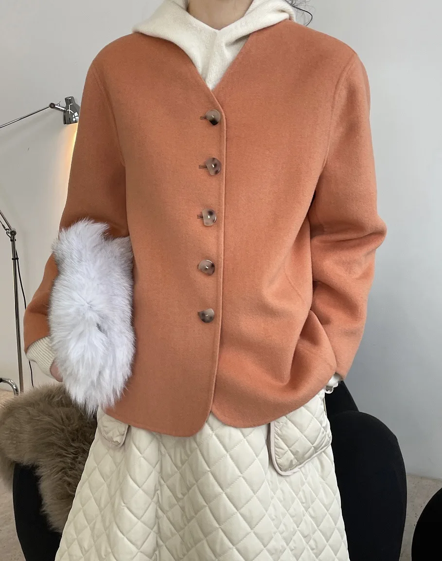 

woman warm winter cashmere jacket-coat with buttons