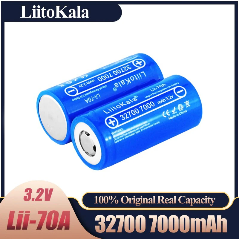 Аккумуляторная батарея LiitoKala 32700 Подзаряжаемые батареи Lii 70A 7000mAh lifepo4 Комплект из 2