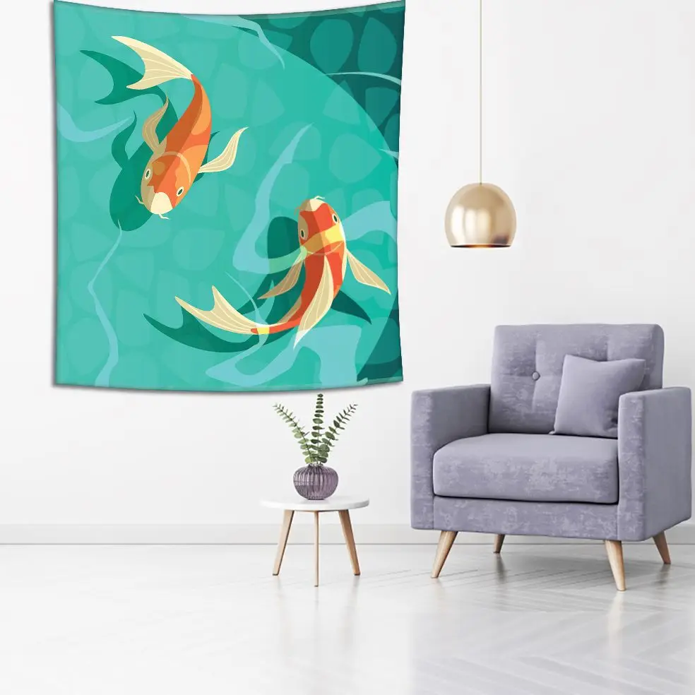 Гобелен кои Карп рыбы в воде японский символ удачи Фортуны Ретро Мультфильм