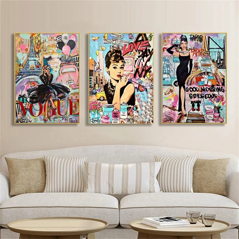 

Modern Fashion Street Graffiti Pop Art Woman Poster, Living Room Bedroom Wall Decoration Frameless Canvas Painting