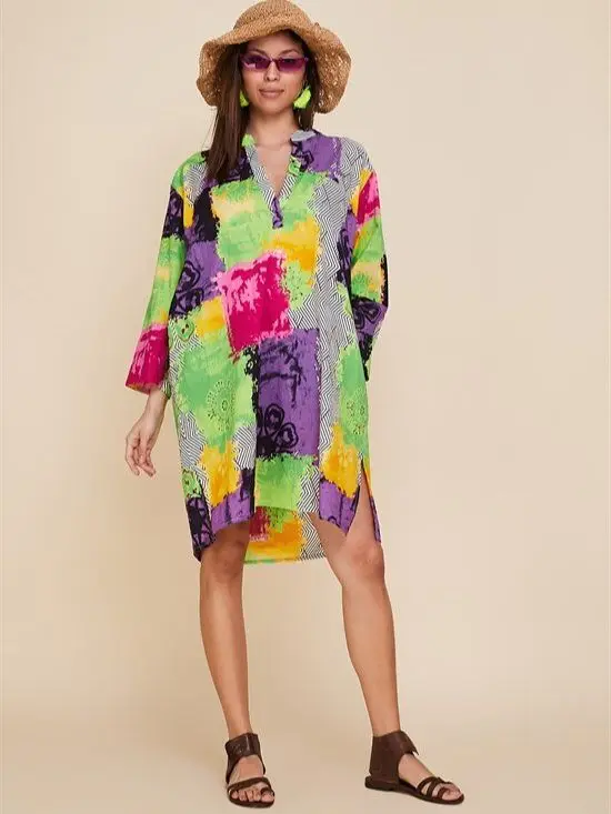 

Diego Judge Collar Short Boho Dress 2021 New Fashion Very Elegant Women Clothing Orange Blue Green Colors Xs To 3xl