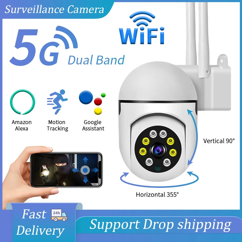 

5G/2,4G Wifi камера видеонаблюдения 1080P PTZ IPCamera беспроводная WiFi Двусторонняя аудиосвязь камера безопасности Многоязычная с Alexa Google