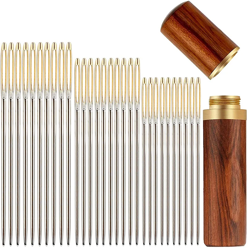 

Large Eye Needles Hand Sewing Needles 30 PCS with Wooden Storage Box Stainless Steel 3 Sizes for Embroidery