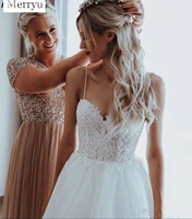 beach sweetheart wedding dresses 2020 backless lace appliques pearls spaghetti straps a line bridal gowns