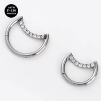 16g implant grade titanium cubic zircocn moon hinged segment ring clicker hoop nose septum daith conch piercings body jewelry