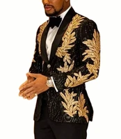glitter embroidery blazers with black pants groom wear slim fit custom made men suits for wedding prom dresses tuxedoes 2pieces