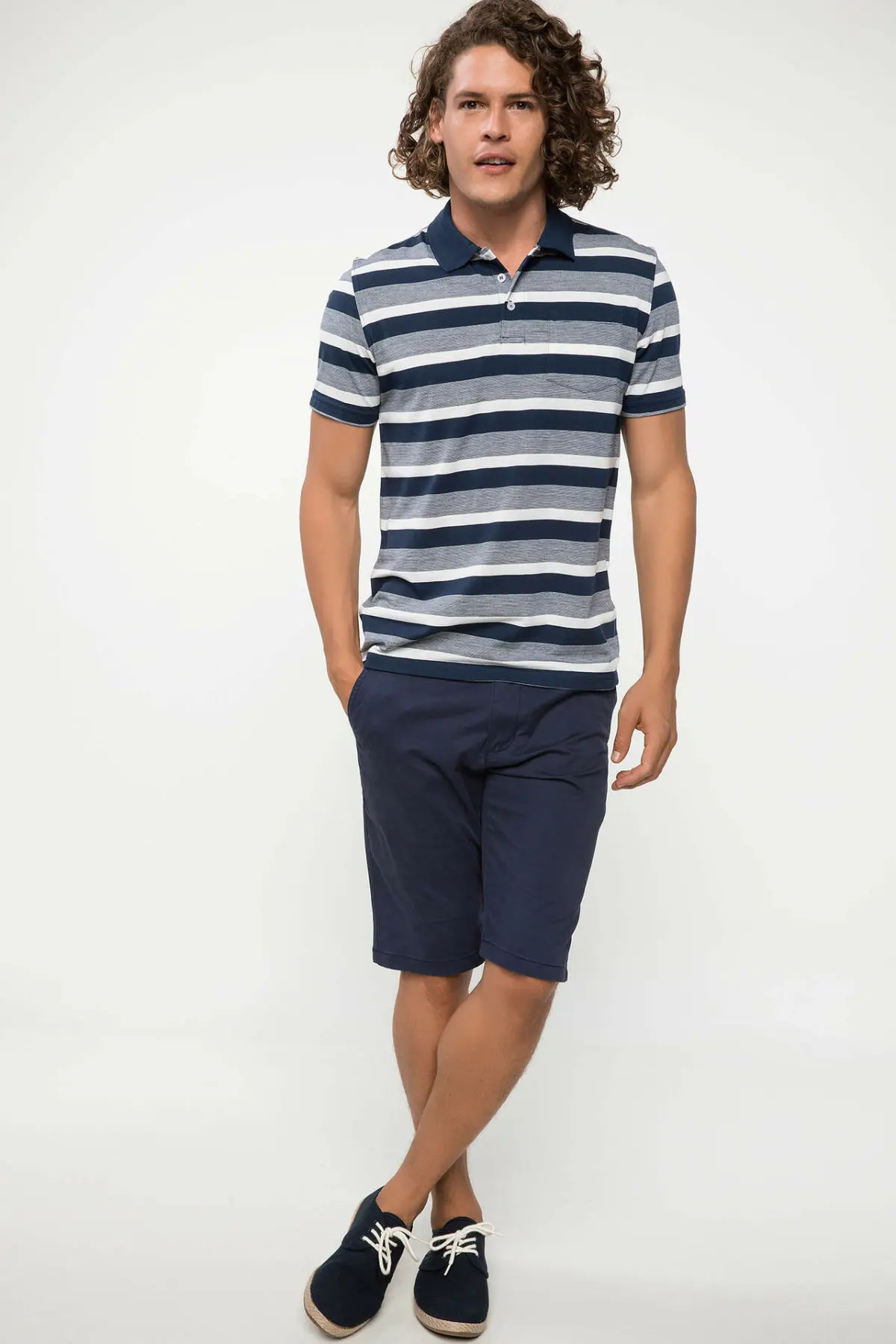 Дефакто Летняя мужская модная рубашка поло полосатая хлопковая с коротким