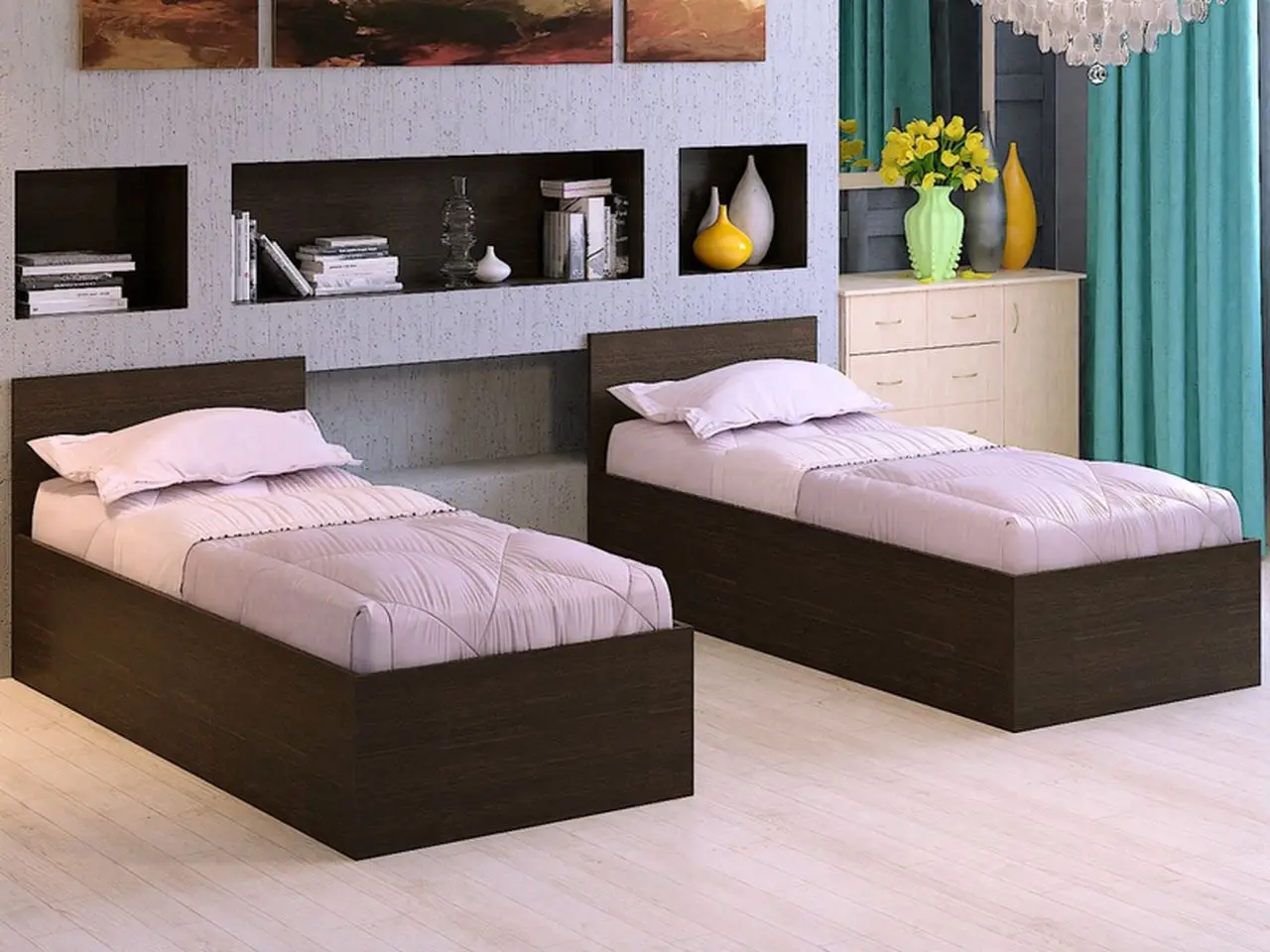 спальня с кроватью 120х200 и мебелью