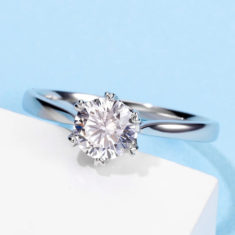 

Six Prongs 925 Sterling Silver Moissanite Diamond 5mm Solitaire Round Rings Wedding Engagement Rings For Women Rings Jewelry