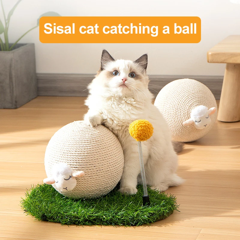 

Cute Shape Vertical Lamb Cat Catch Ball Natural Sisal Self-entertainment Play Space-saving Toy Accessories