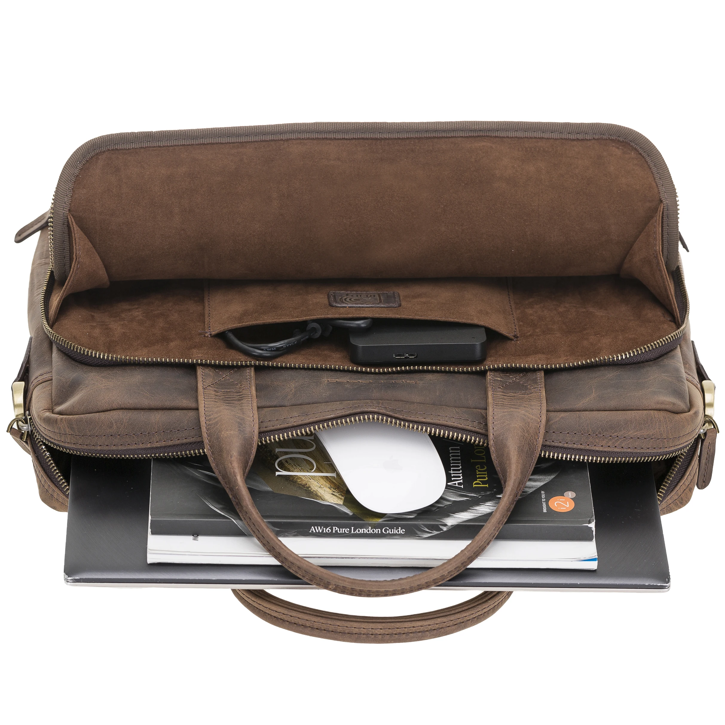 Handmade Genuine Leather Briefcase Laptop Notebook Business Travel Durable Bag Handbag with Shoulder Strap RFID Elegant 13