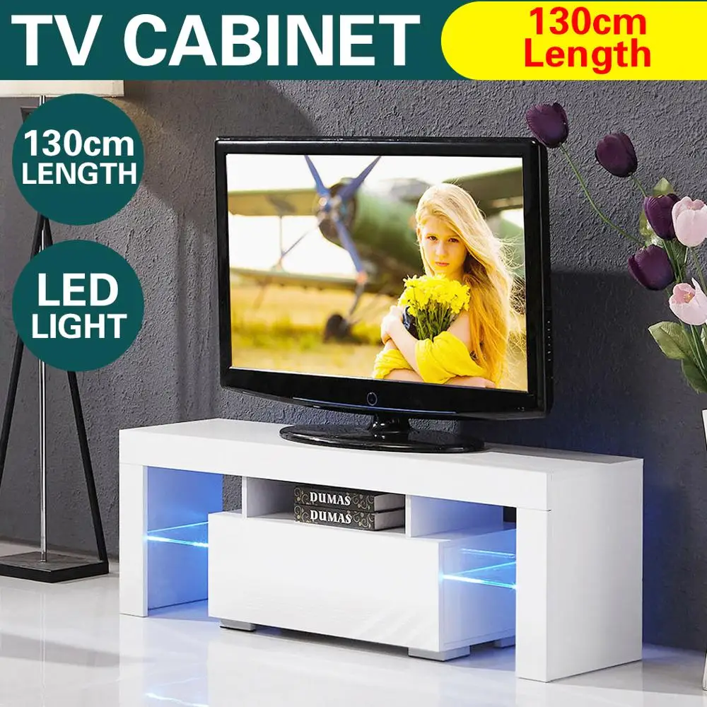 130 см Длина деревянная панель ТВ шкаф ящик для хранения светодиодный светильник