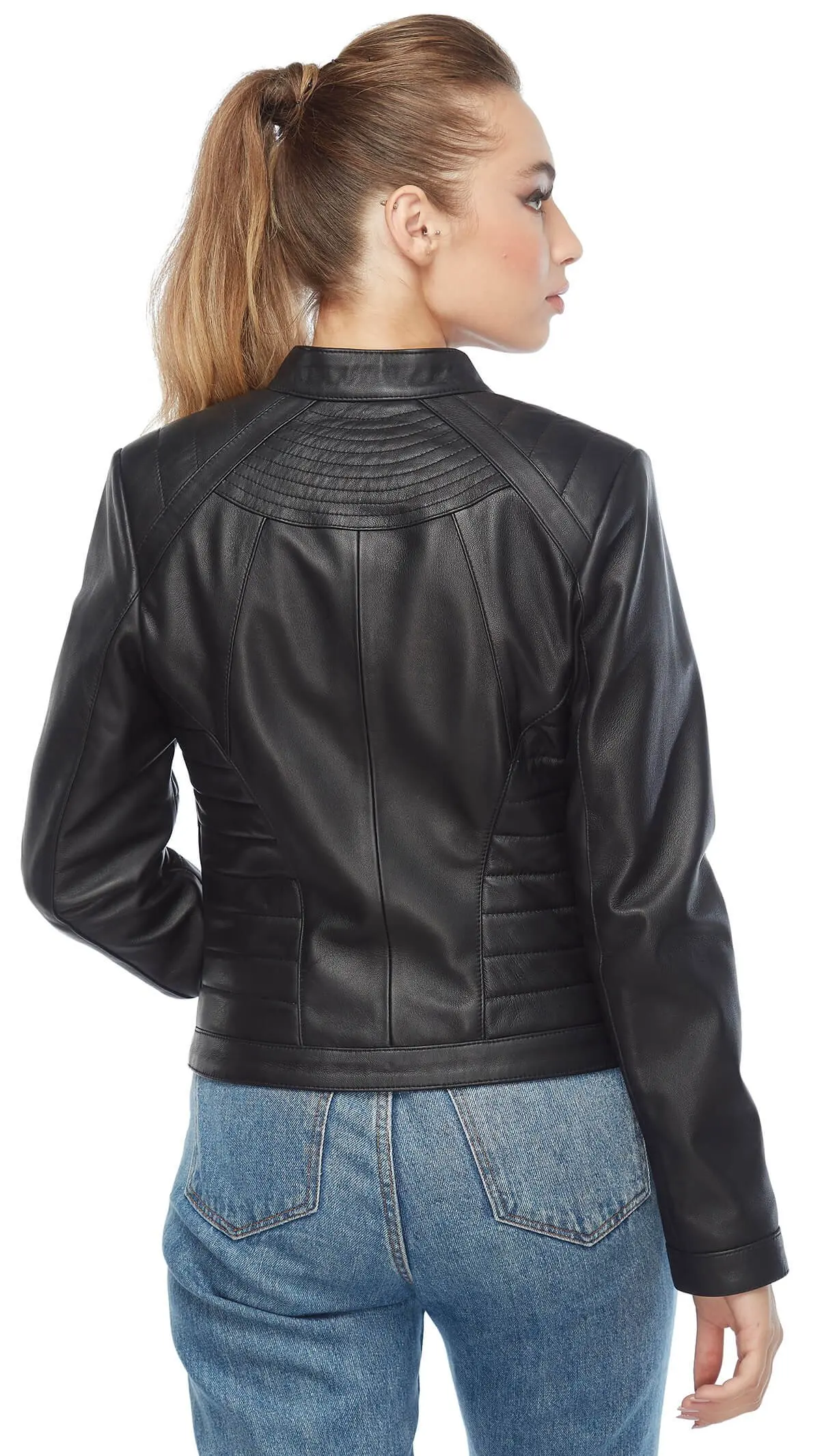 Женская куртка из натуральной овечьей шкуры Байкерская облегающая большого