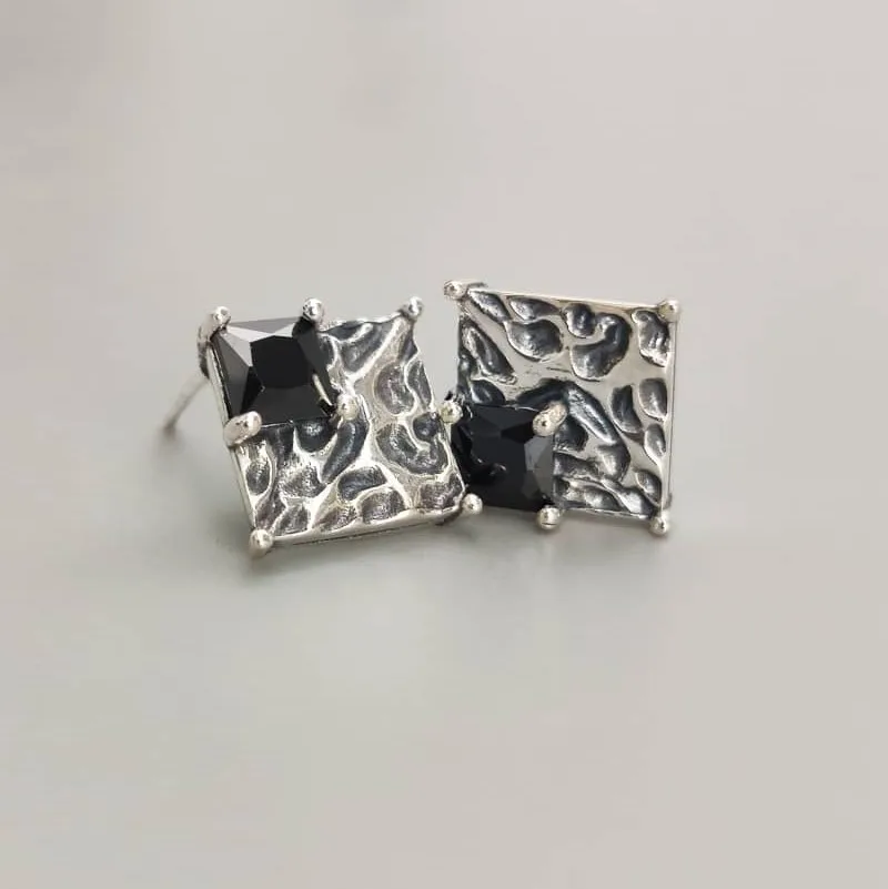 

Custom Fashion Jewelry Silver 925 Gemstone Stud Earrings Square Irregularity Bumpy Gift Agate Women Earrings