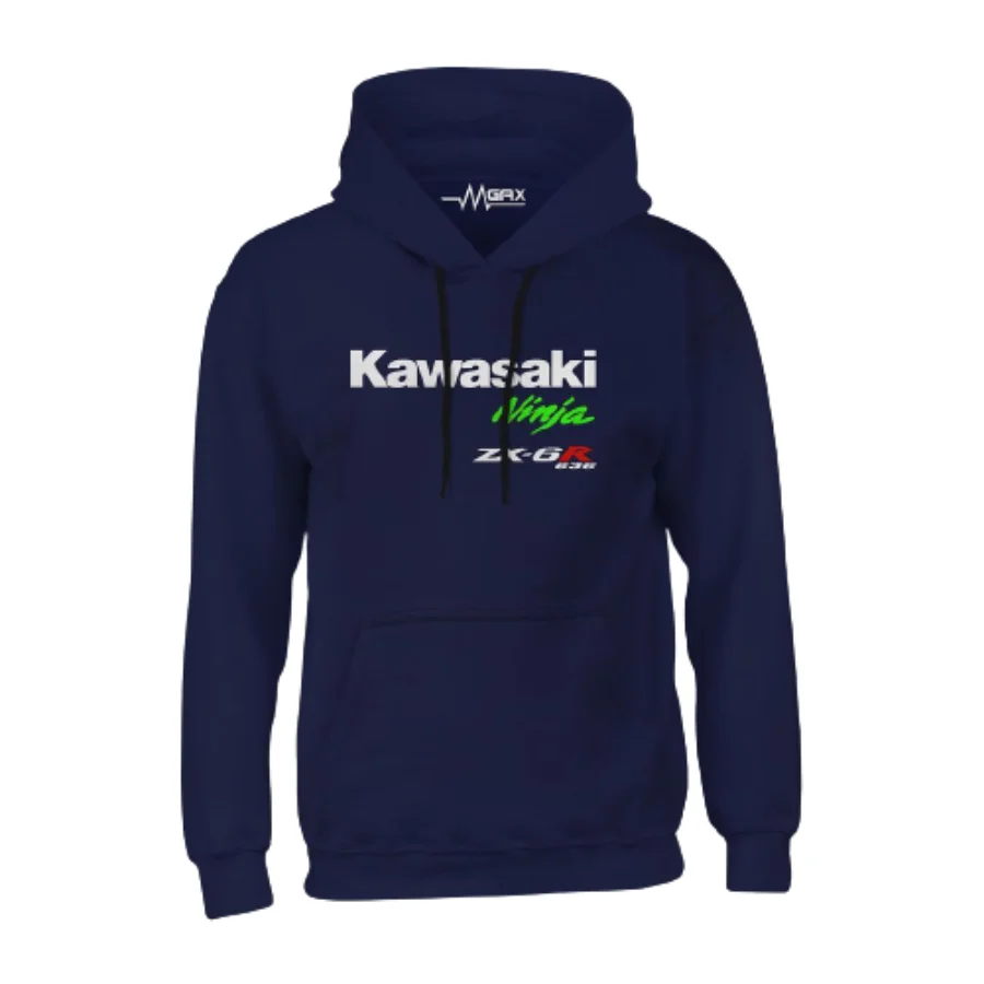 

New Fashion Spring Season Men's Hooded Sweatshirt with Kawasaki Racing Printed Hoodie Thick Hooded Sweatshirt Cotton Black