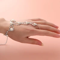 womens bracelet set ring fashion indian style leaf pearl hand harness bracelet bangle chain finger accessories women jewelry